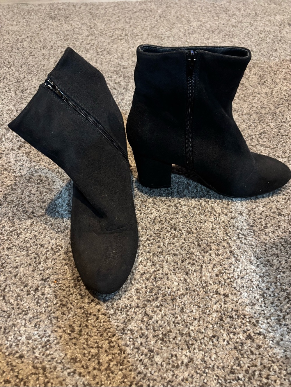 Black Women's Ankle Boots with Block Heel - Classic Zip Style